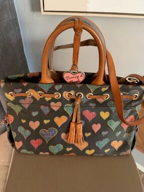 Dooney & Bourke Multicolor Heart Satchel with Brown Trim